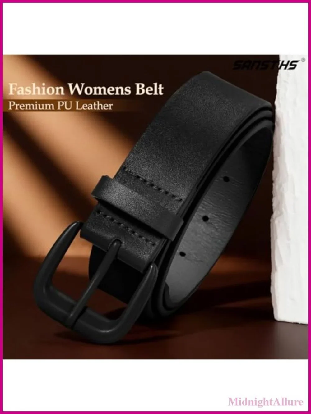 Women's Adjustable PU Leather Belt 9 Hole Square Buckle Waist Jeans Pants